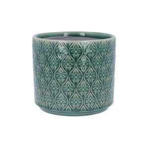 Green Trellis Flower Stoneware Small