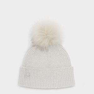 Sequin Pom Pom Hat in Pale Grey