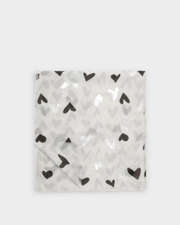 Abstract Heart Printed Foil Scarf in Grey And Silver