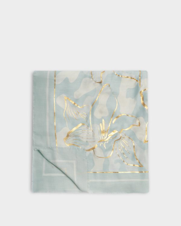 Katie Loxton Floral Line Printed Foil Scarf in Green