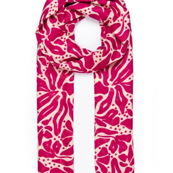 Allie Lightweight Scarf - Fuchsia/Cream, Floral