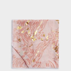 Katie Loxton Animal Printed Foil in Dusty Pink and Gold Scarf