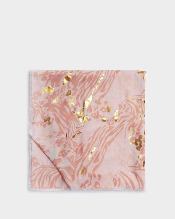 Katie Loxton Animal Printed Foil in Dusty Pink and Gold Scarf