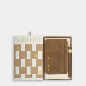 Gift Boxed Suedette Coin and Card Holder in Caramel