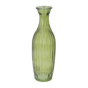 Olive Green Ribbed Tall Bud Glass Vase 23cm