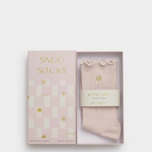Gift Boxed Frill Heart Socks in Blush Pink