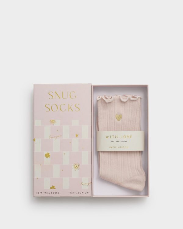 Gift Boxed Frill Heart Socks in Blush Pink