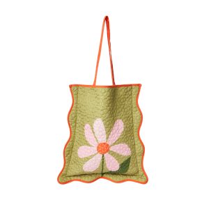 Daisy Pink Olive Quilted Tote Bag