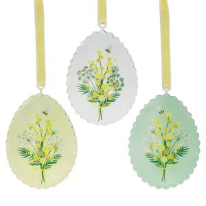 Mimosa Egg Tin Hanging Dec 7cm
