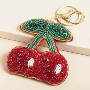 Beaded Cherry Keyring and Bag Charm