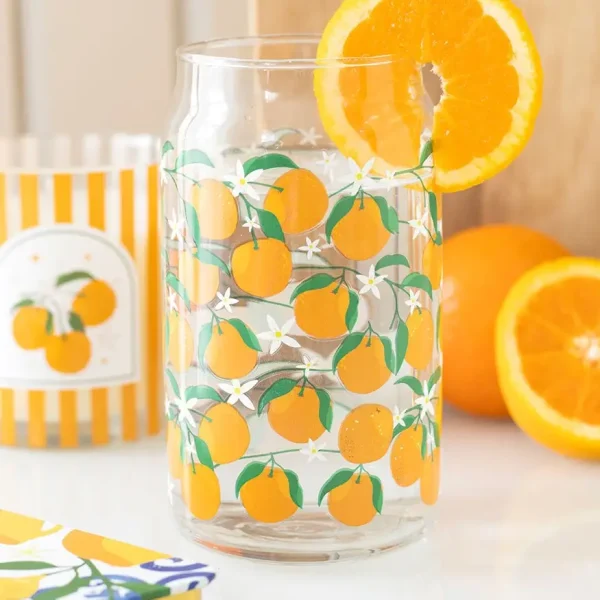 Orange Print Can Glass