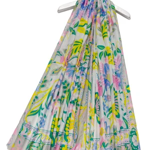 Retro Lotus Floral Print Frayed Scarf