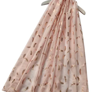 Rose Gold Feather Print Foiled Scarf- Light Pink