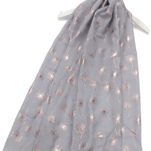 Rose Gold Dandelion Print Scarf- Grey
