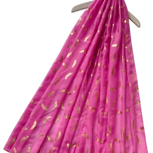 Fucshia Rose Gold Feather Print Foiled Scarf