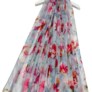 Watercolour Magnolia Flower Print Frayed Scarf