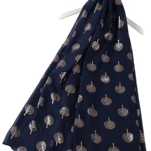 Rose Gold Tree Print Scarf- Navy