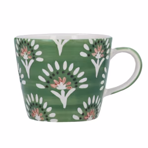 Stoneware Mug 9cm - Green Fan Flower