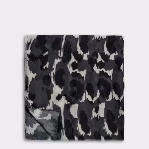 Brush Stroke Leopard Printed Scarf in Grey and Black