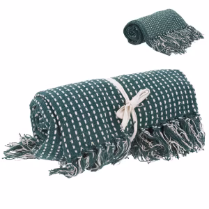 Cotton Throw 125cm - Teal Green Stab Stitch