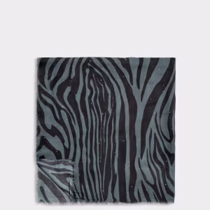 Zebra Stripe Printed Studded Scarf in Navy and Black