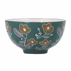 Stoneware Bowl 11cm - Teal Floral