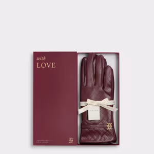 Boxed Woven Faux Leather Gloves in Cherry