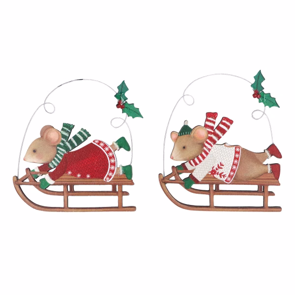 Wood Dec 8cm - Holly/Alfie Sledging